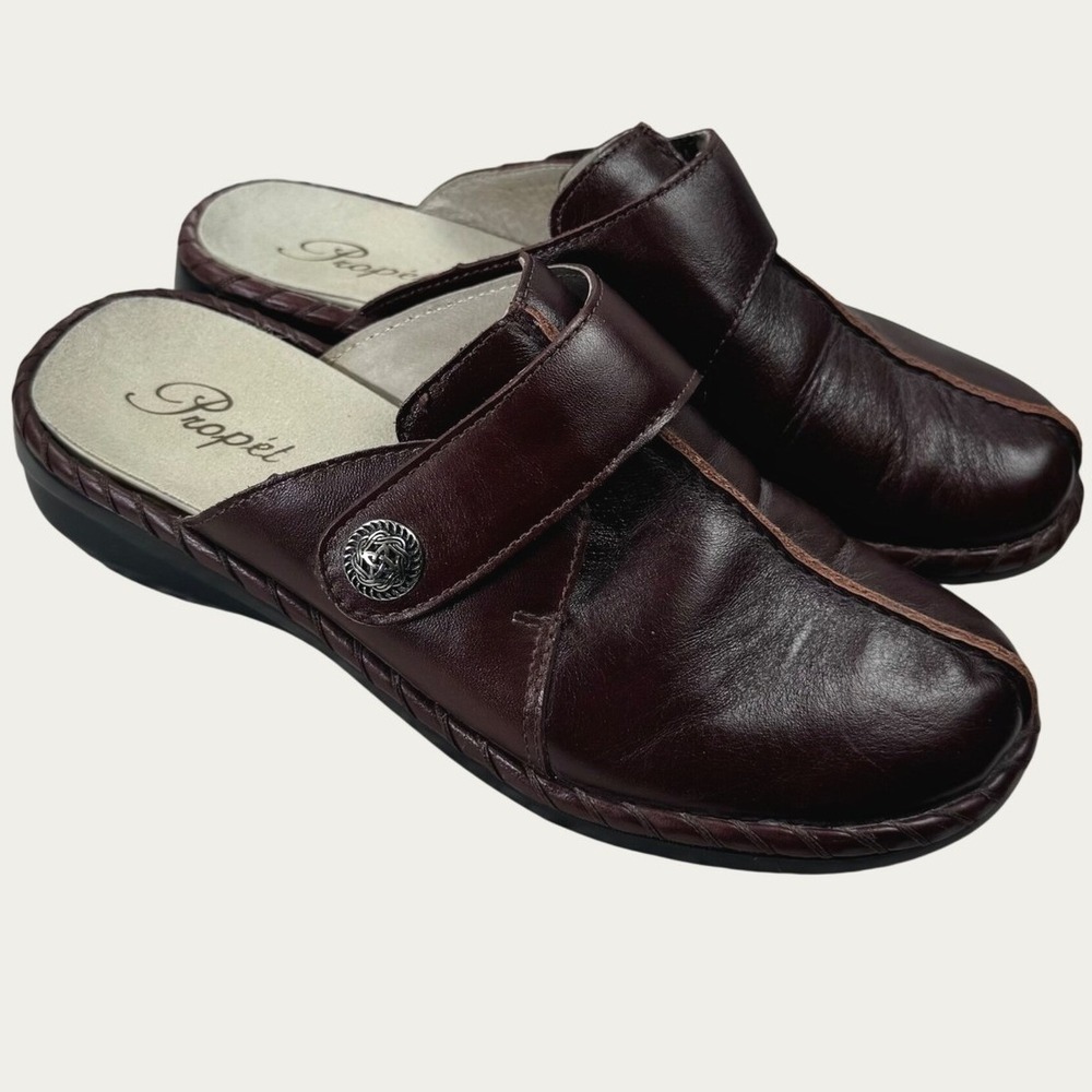 Propet W0270 Mules Women 7.5W Burgundy Leather Hook Loop Comfort Clogs Casual